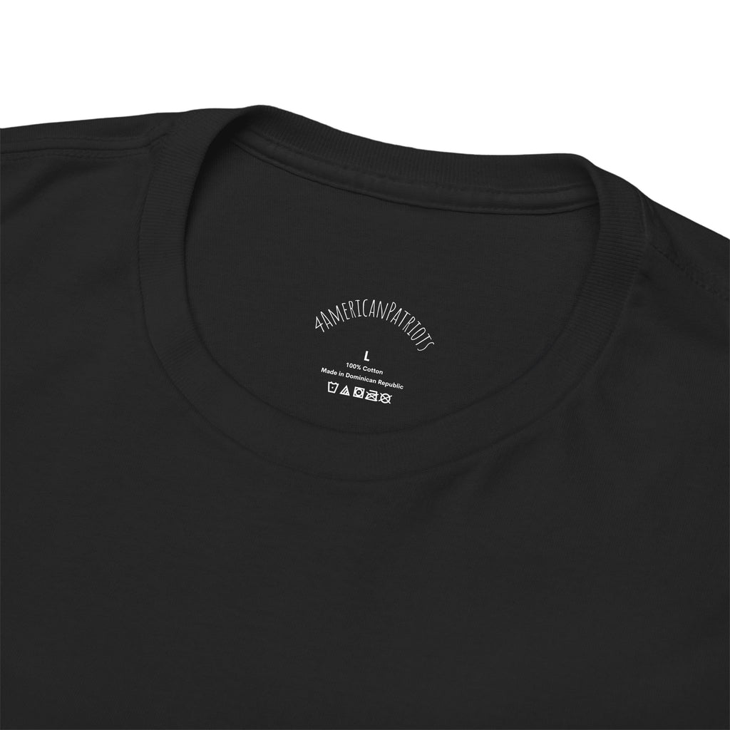 Black t-shirt with a brand label on the collar 